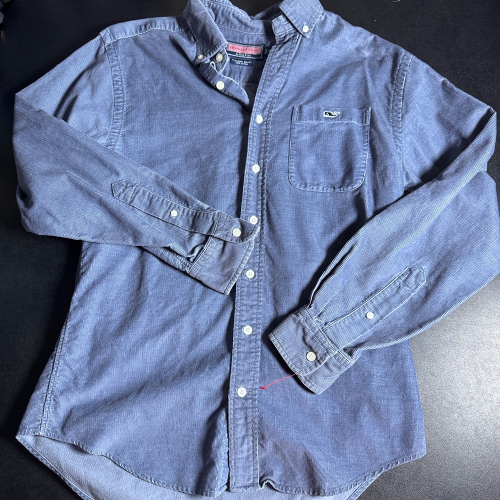 Vineyard Vines Tucker Shirt Mens S Blue Solid Corduroy Button Down Long Sleeve